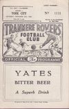 Tranmere Rovers v York City Match Programme 1960-11-30