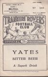 Tranmere Rovers v Millwall Match Programme 1961-11-11