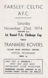 Farsley Celtic v Tranmere Rovers Match Programme 1974-11-23