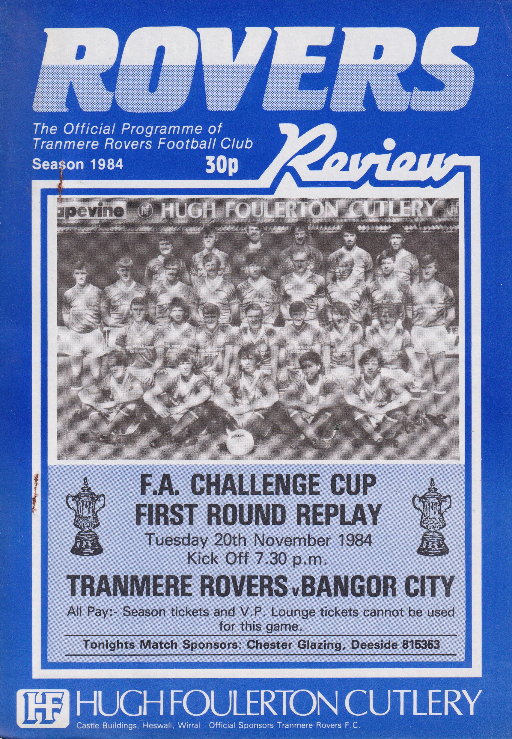 Match Programme For {home}} 7-0 Bangor City, FA Cup, 1984-11-20