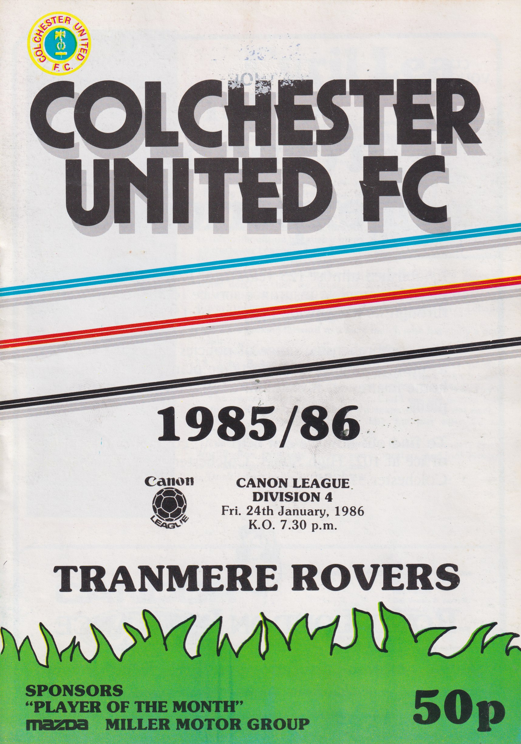 Match Programme For {home}} 1-2 Tranmere Rovers, League, 1986-01-24