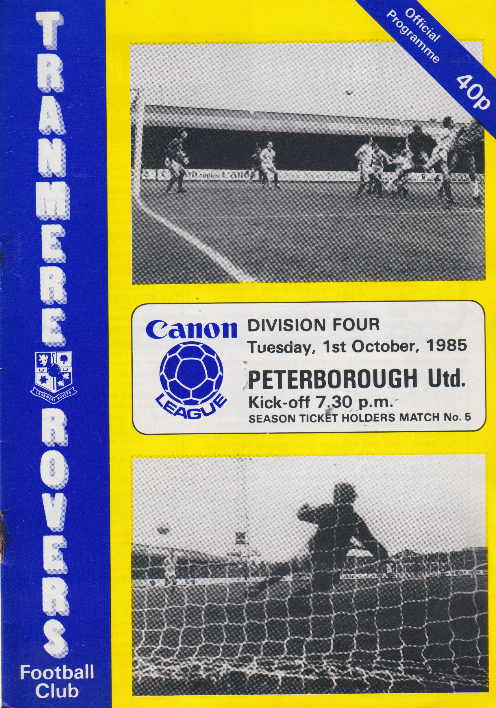 Match Programme For {home}} 7-0 Peterborough United, League, 1985-10-29