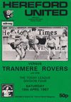 Hereford United v Tranmere Rovers Match Programme 1987-04-18