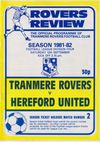Tranmere Rovers v Hereford United Match Programme 1981-09-12