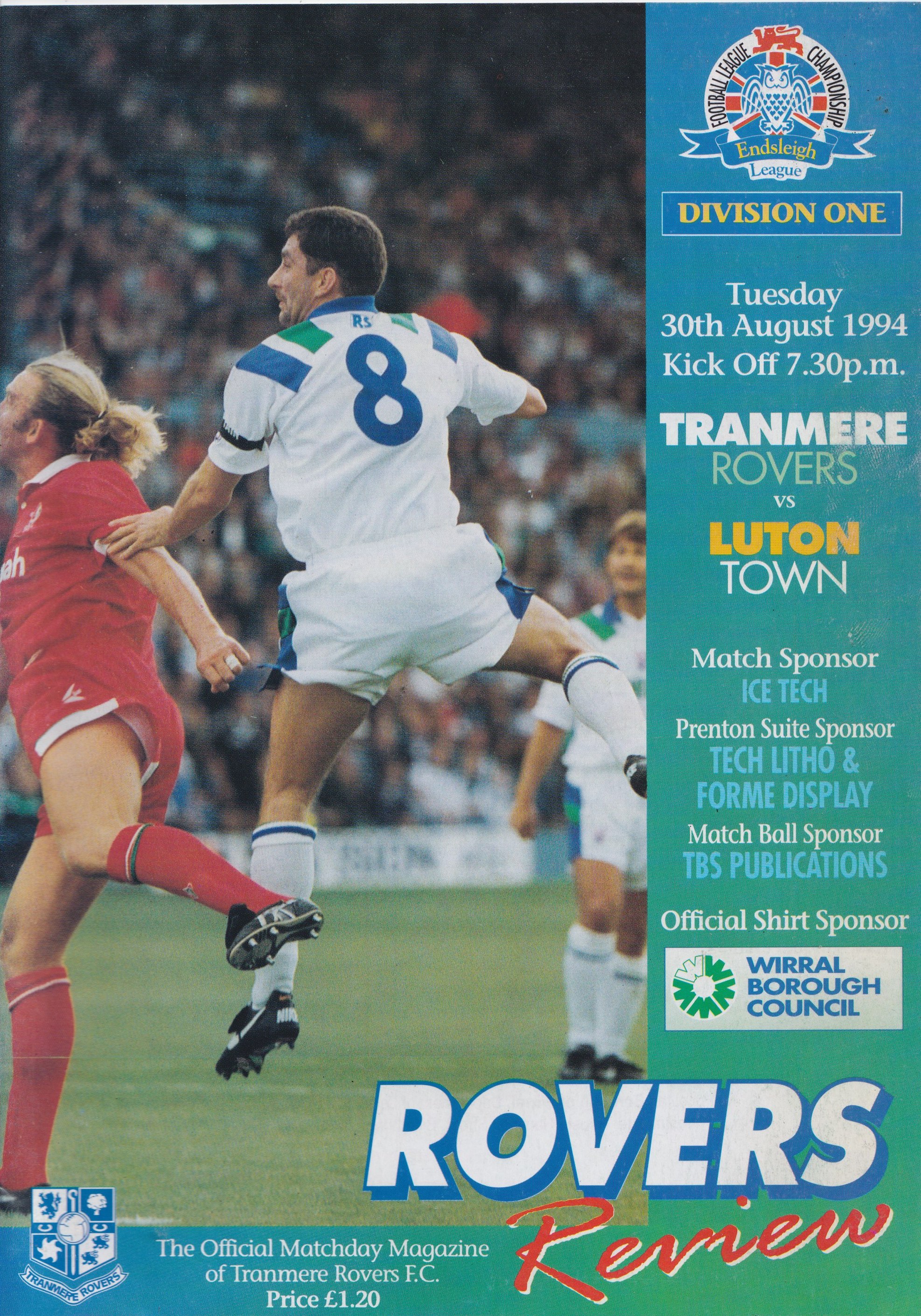 Match Programme For {home}} 4-2 Luton Town, League, 1994-08-30