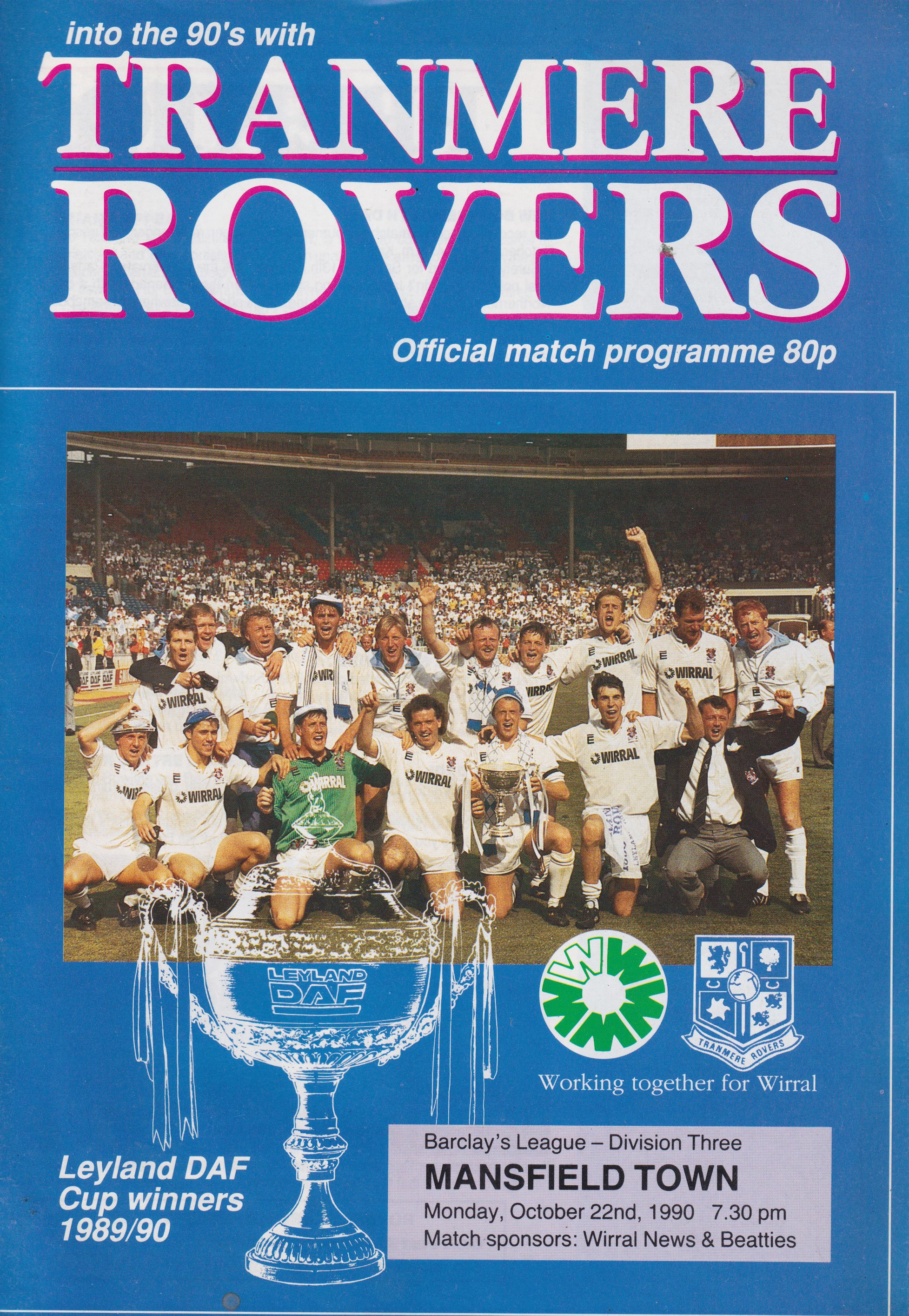Match Programme For {home}} 6-2 Mansfield Town, League, 1990-10-22