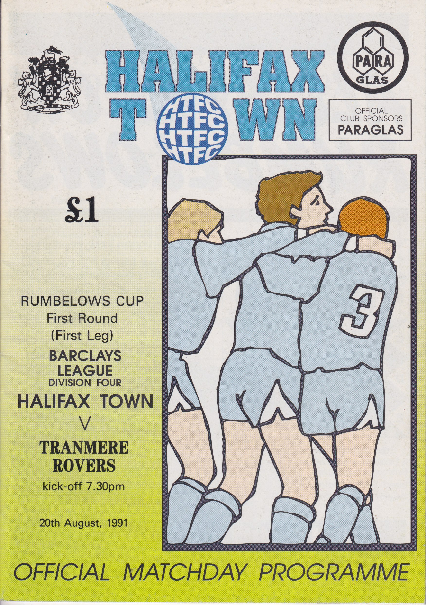 Match Programme For {home}} 3-4 Tranmere Rovers, League Cup, 1991-08-20
