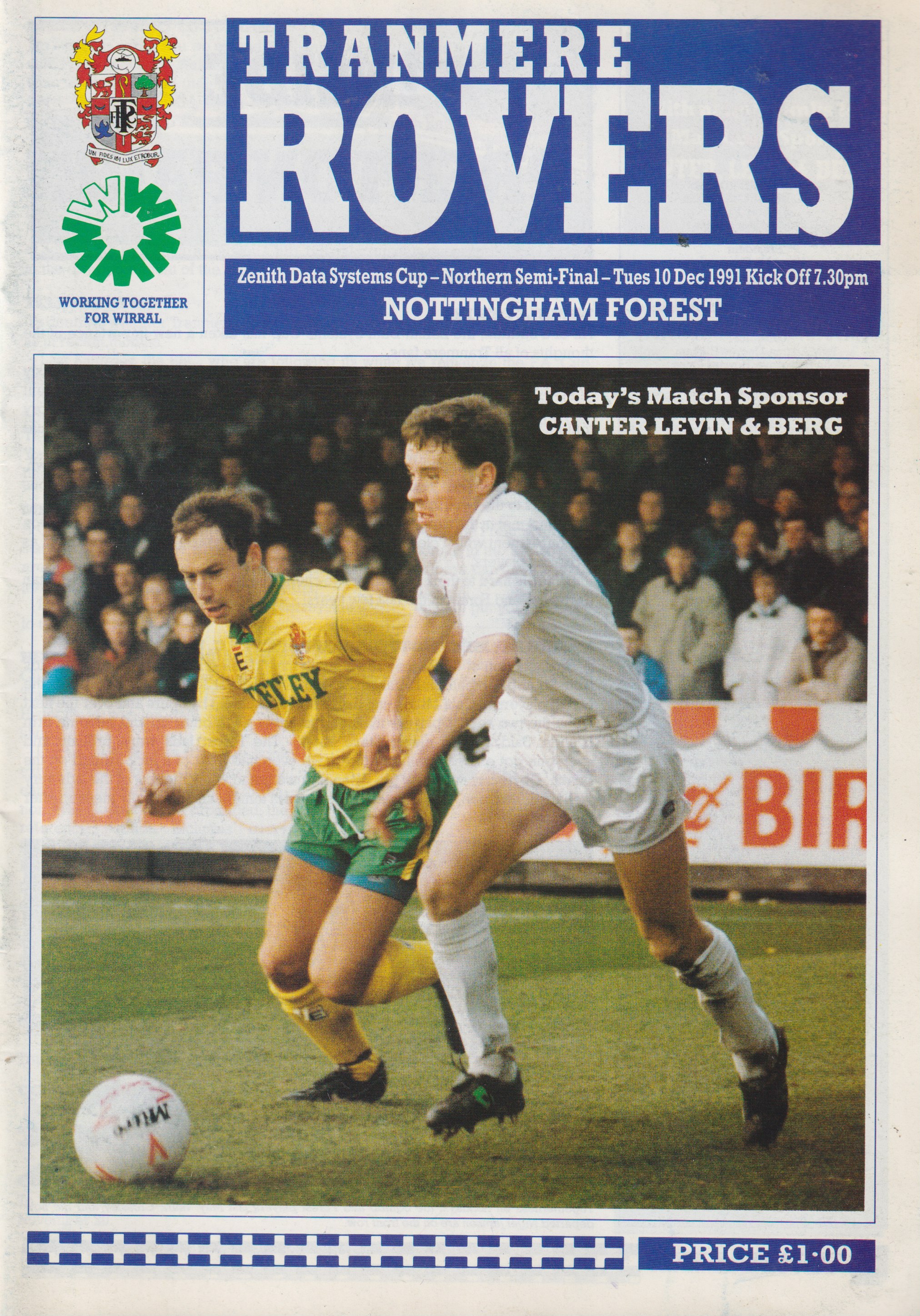 Match Programme For {home}} 0-2 Nottingham Forest, Zenith Data Systems Trophy, 1991-12-10