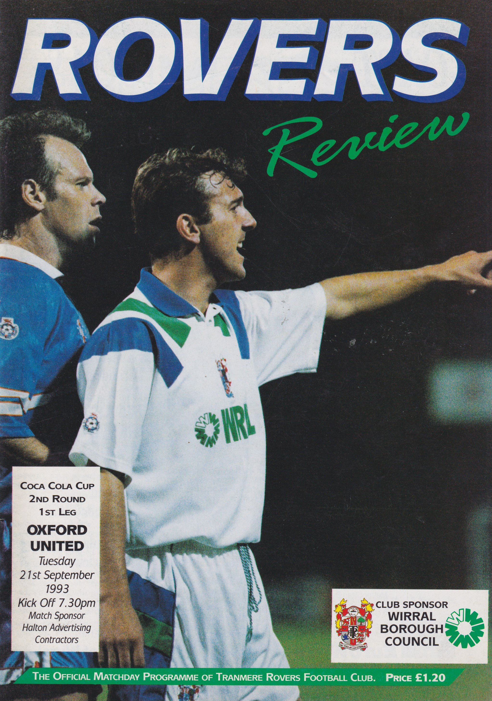 Match Programme For {home}} 5-1 Oxford United, League Cup, 1993-09-21