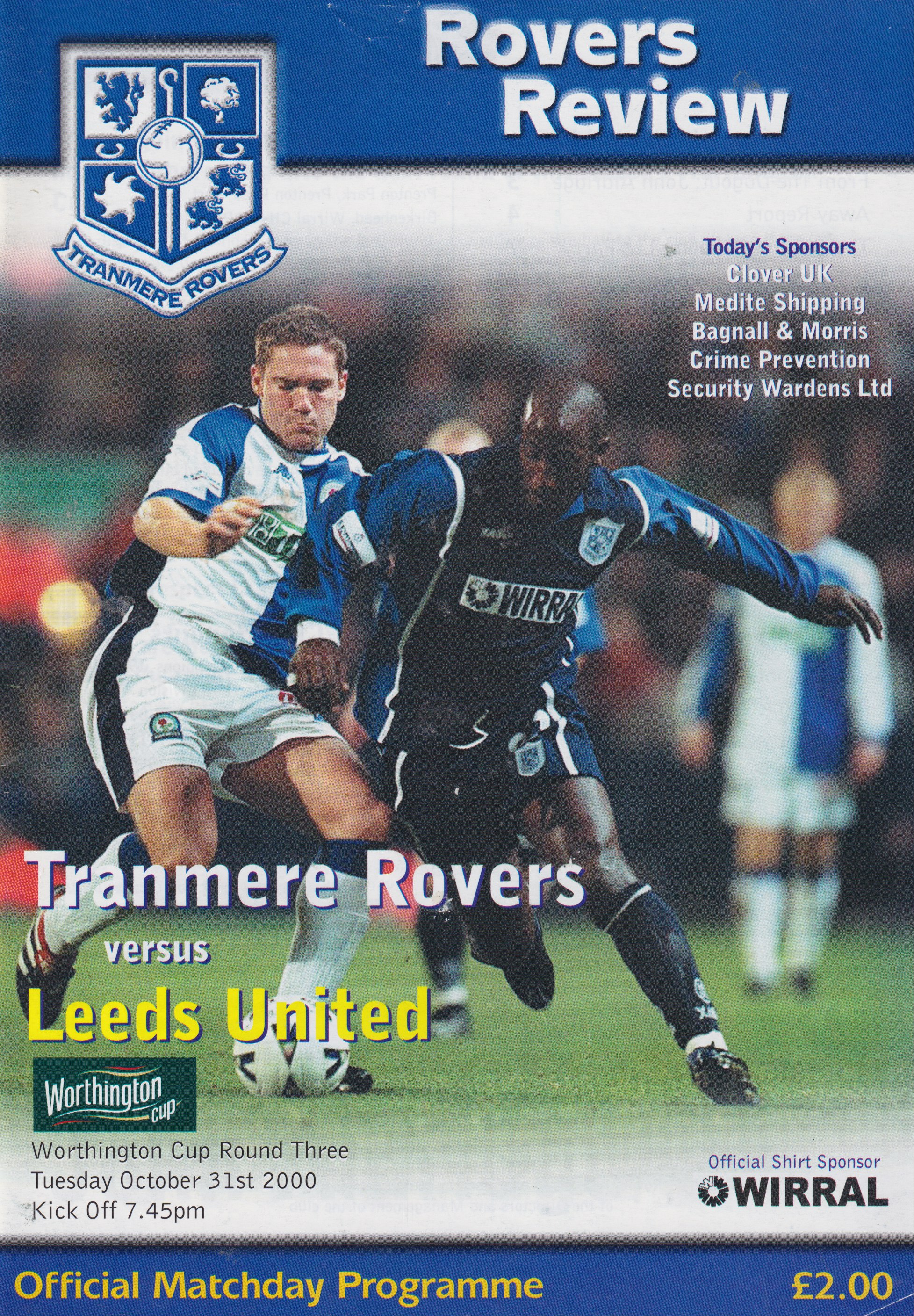 Match Programme For {home}} 3-2 Leeds United, League Cup, 2000-10-31