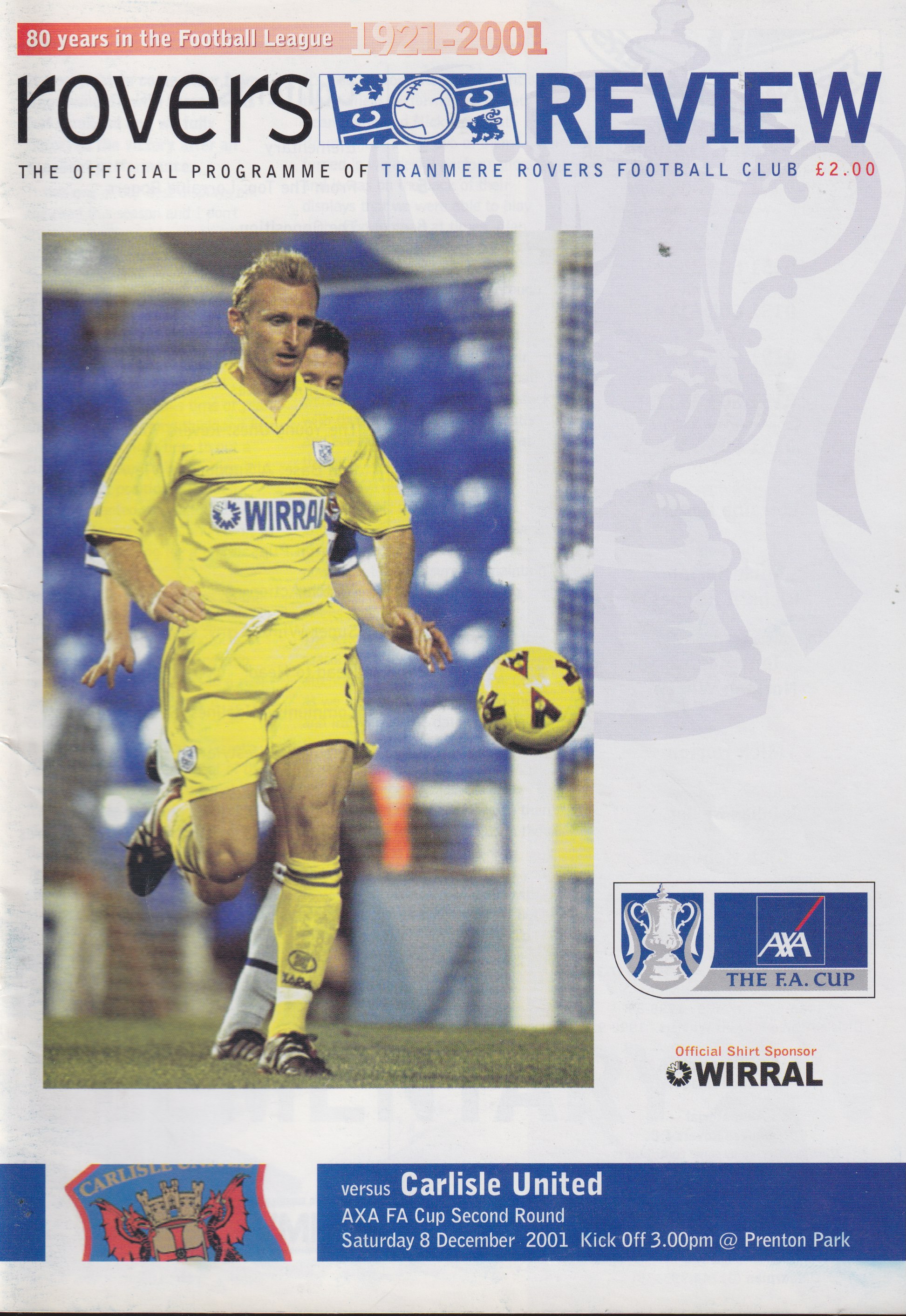 Match Programme For {home}} 6-1 Carlisle United, FA Cup, 2001-12-08