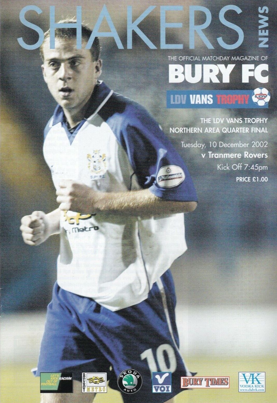 Match Programme For {home}} 2-0 Tranmere Rovers, LDV Trophy, 2002-12-10