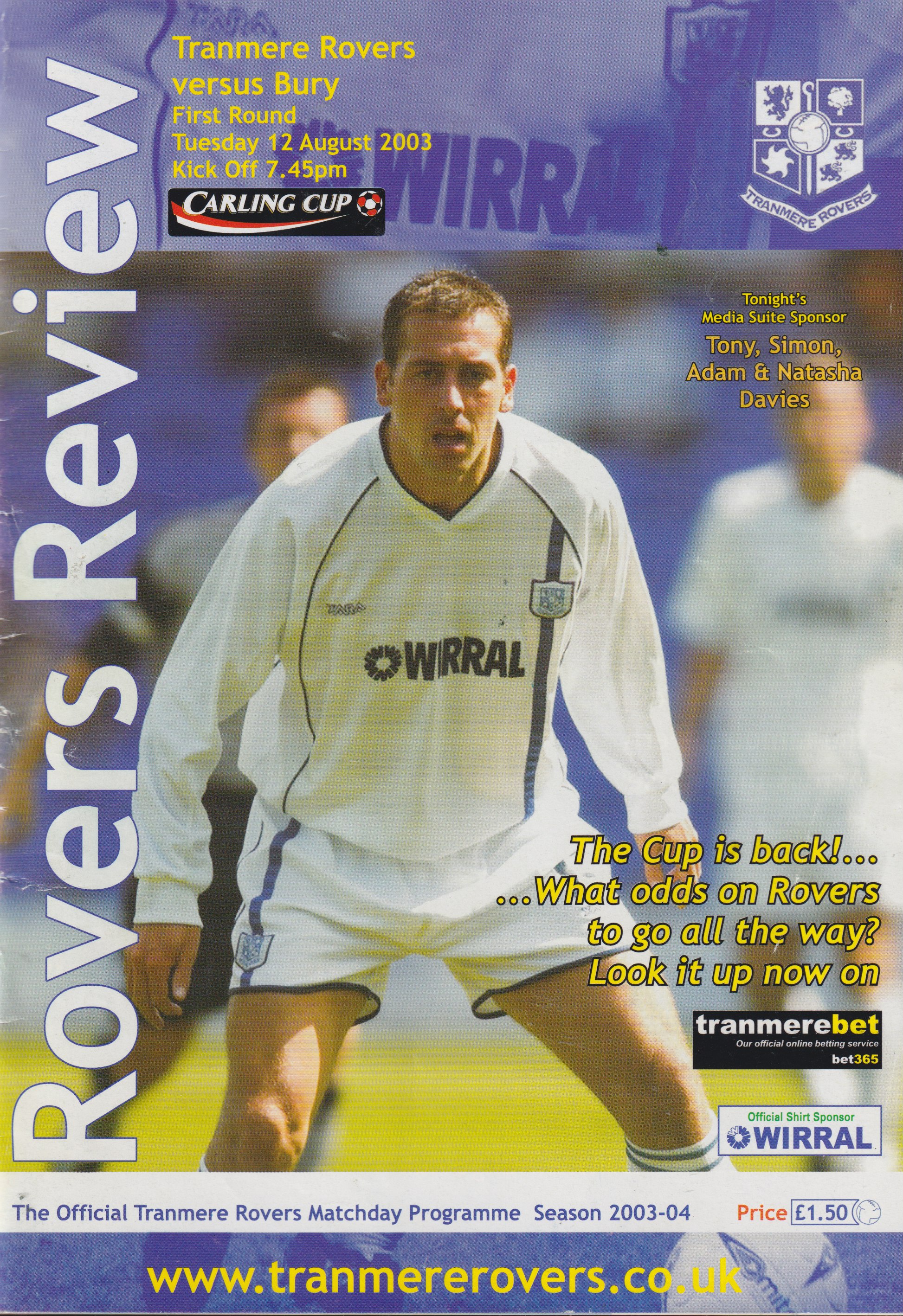 Match Programme For {home}} 1-0 Bury, League Cup, 2003-08-12