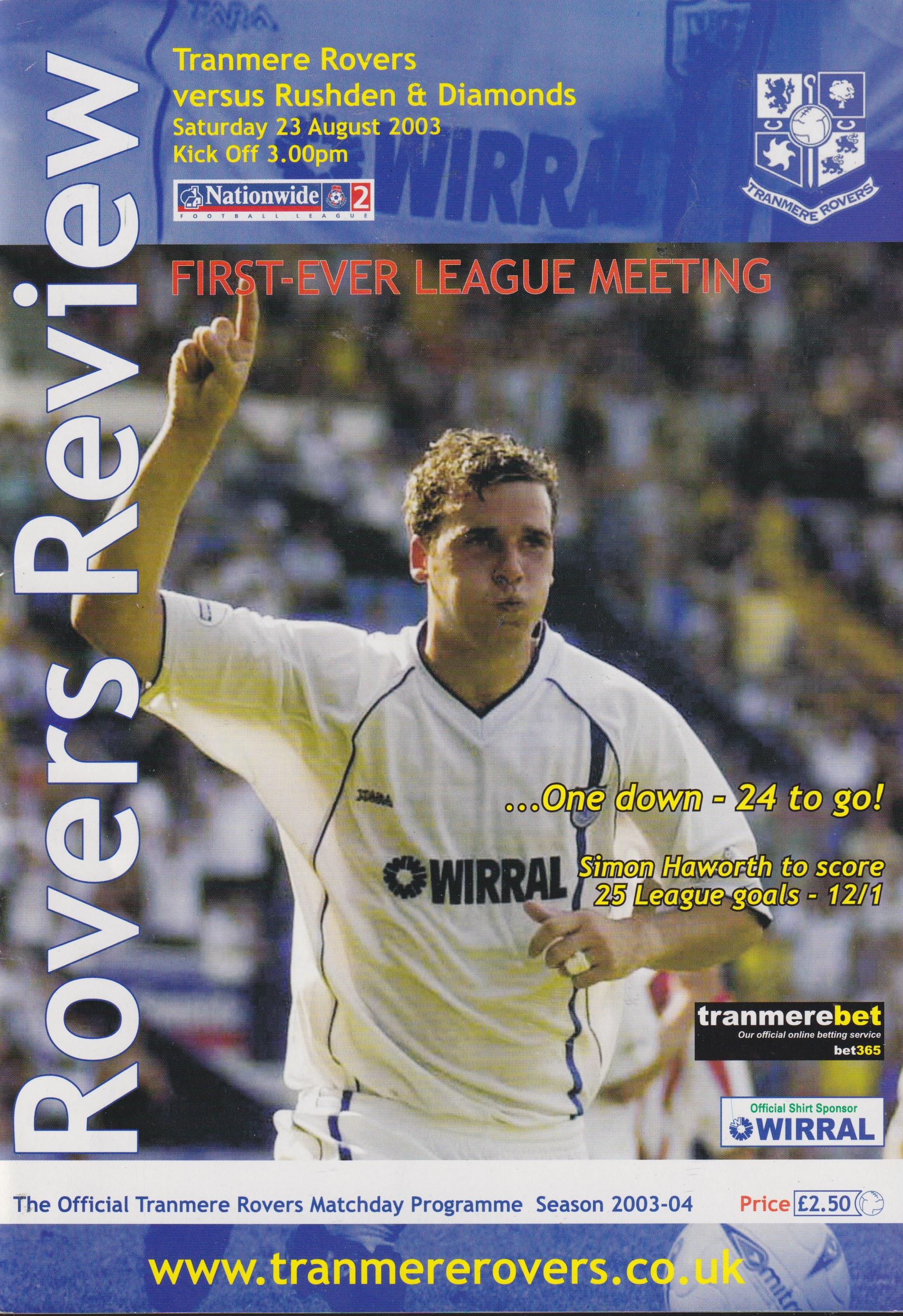 Match Programme For {home}} 1-2 Rushden & Diamonds, League, 2003-08-23