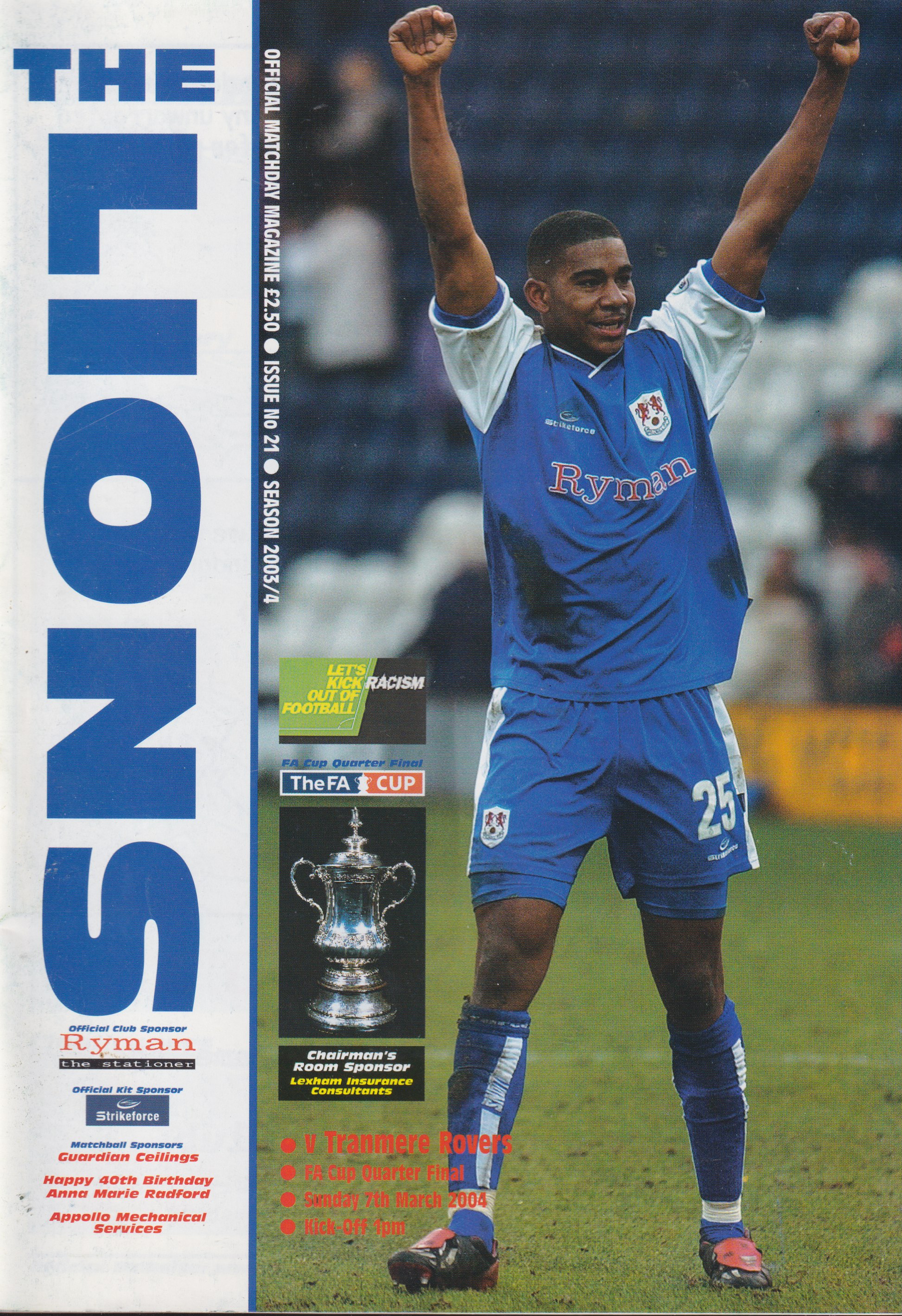 Match Programme For {home}} 0-0 Tranmere Rovers, FA Cup, 2004-03-07