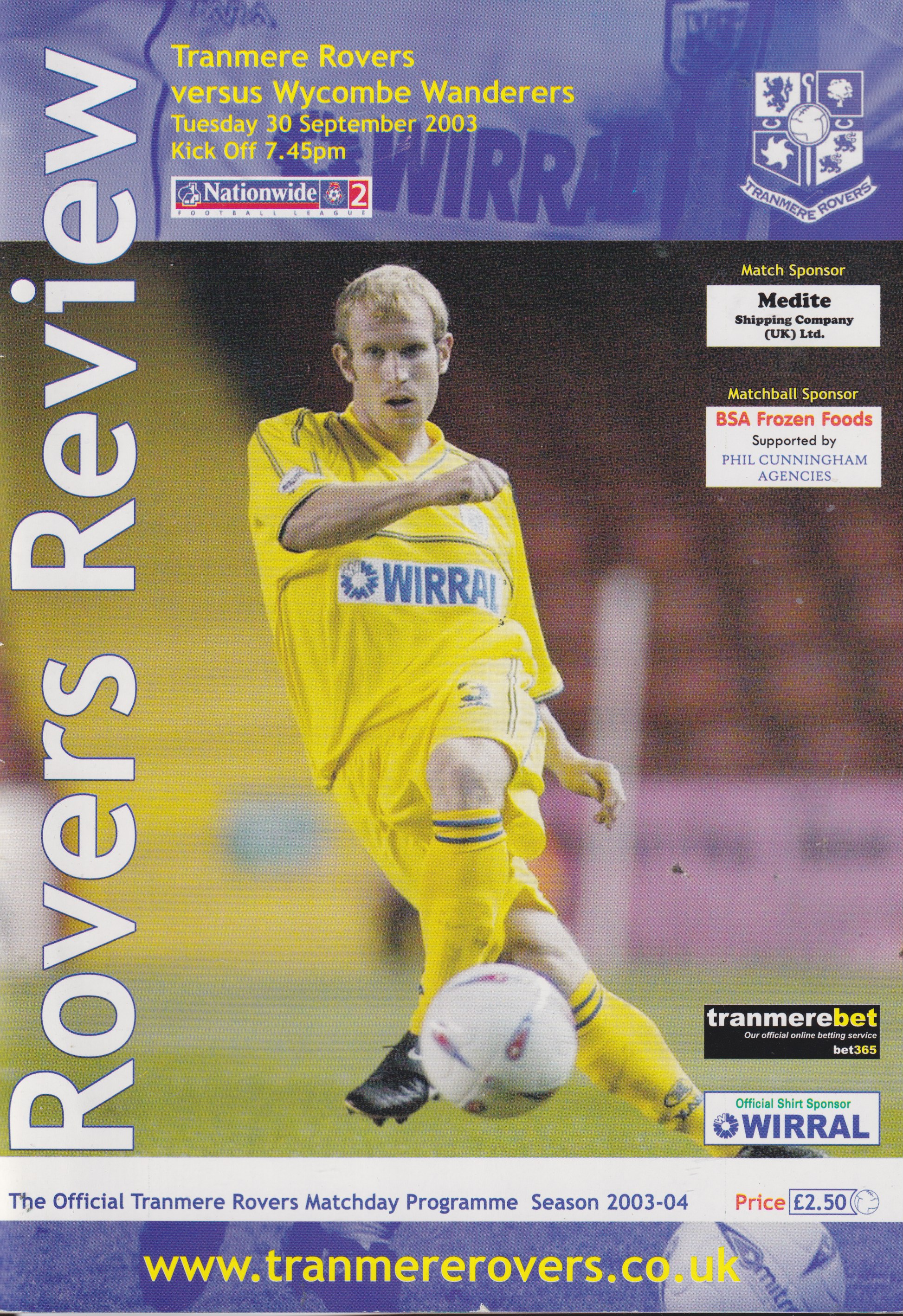 Match Programme For {home}} 2-1 Wycombe Wanderers, League, 2003-09-30