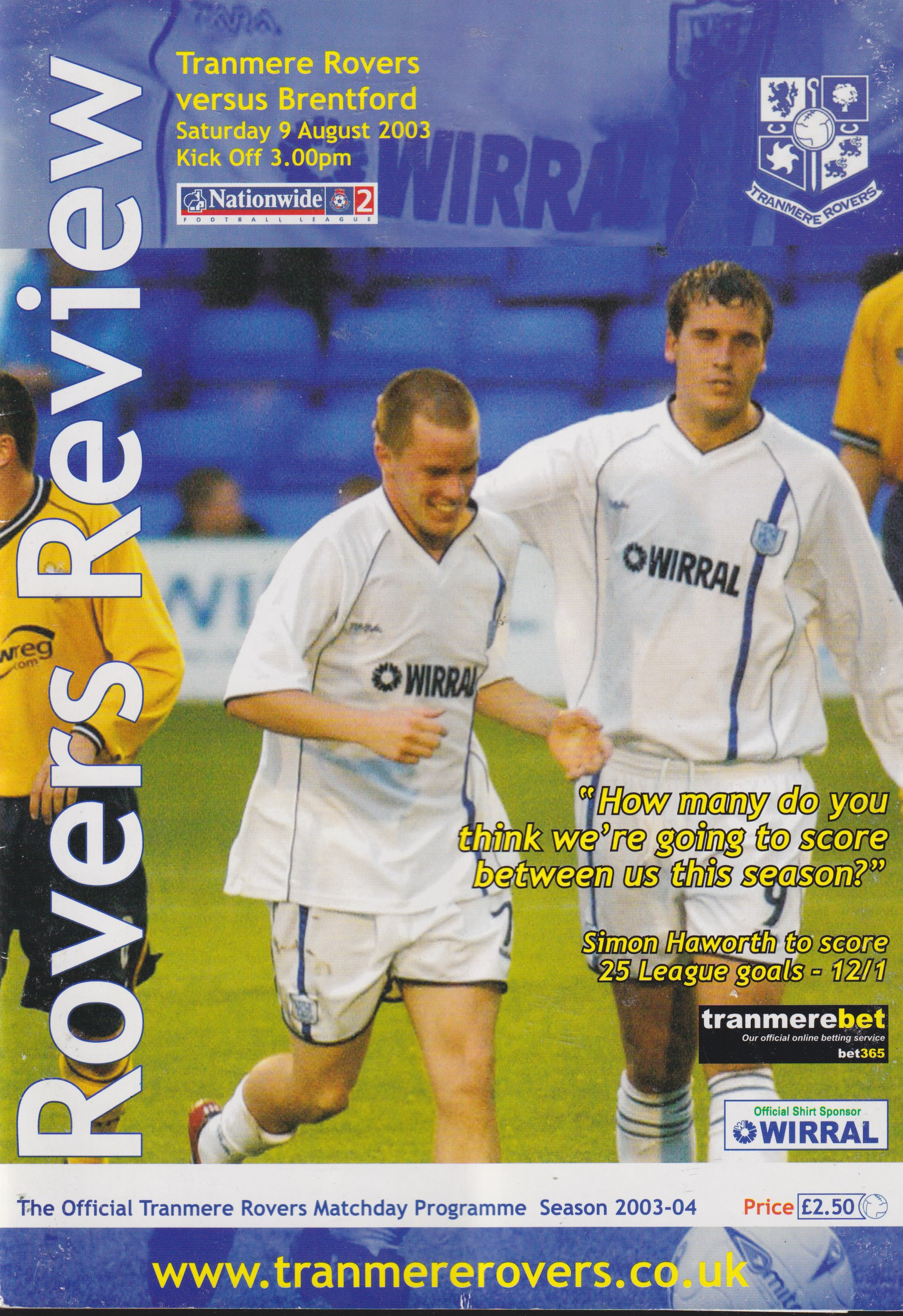 Match Programme For {home}} 4-1 Brentford, League, 2003-08-09